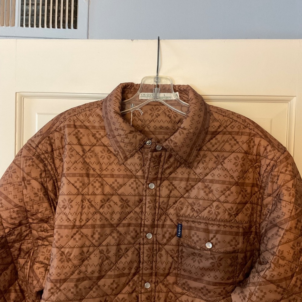 Criquet Quilted Shacket Brown Fair Isle Print Shirt Jacket Mens Large NWT - Picture 4 of 9